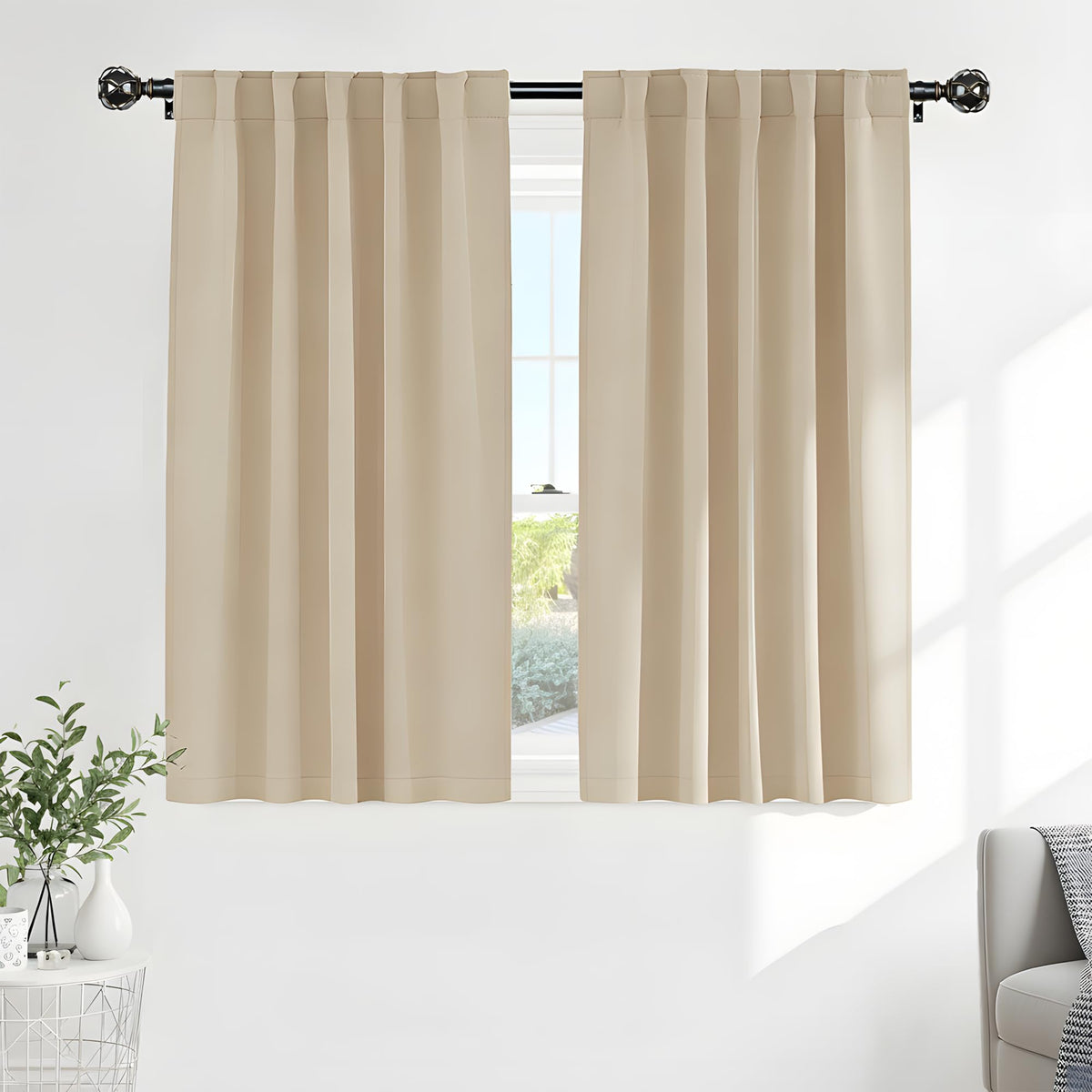 PONY DANCE Black Kitchen Blackout Curtains Over Sink, W 42 x L 45 inches