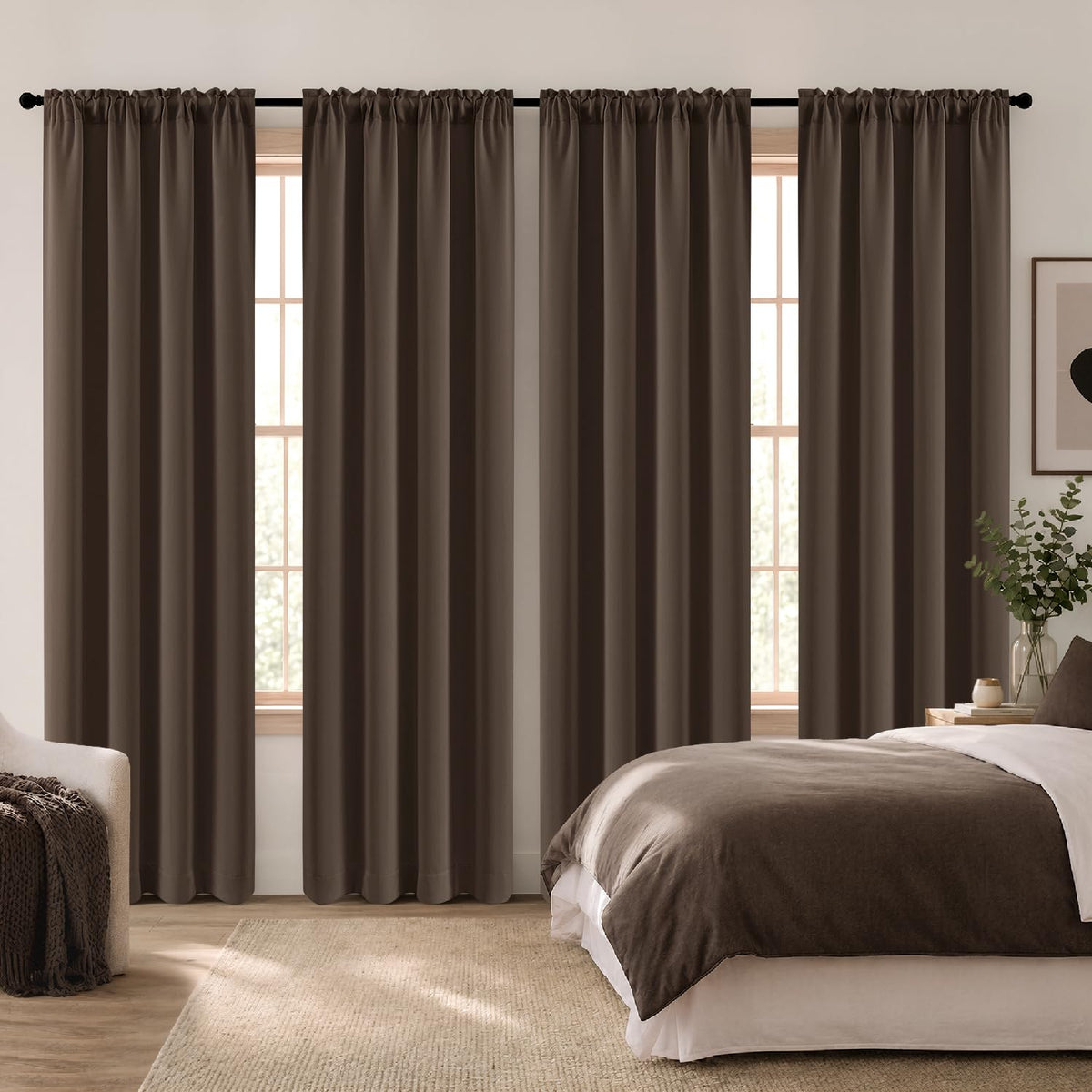 MIULEE Short 36 Inch Blackout Kitchen Window Curtain Black Set of 4 Panels