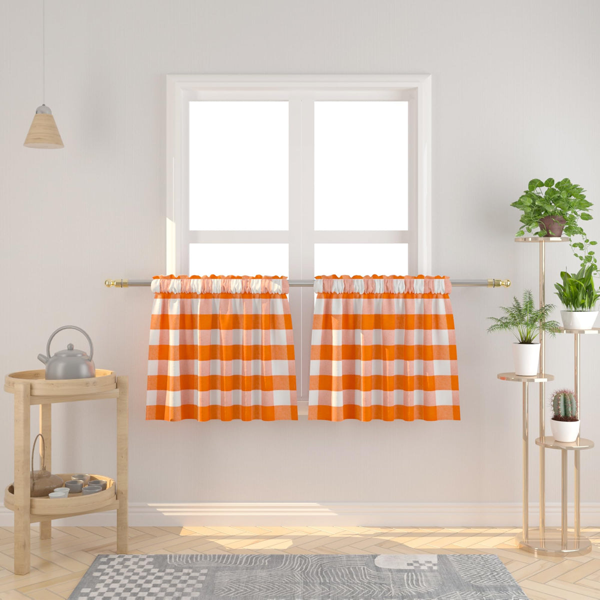 Buffalo Check Kitchen Tier Curtain 24 inches Long Plaid Gingham Rod Pocket Classic Cafe Curtains Country Farmhouse Kitchen Half Window Curtains 2 Panels Beige & White