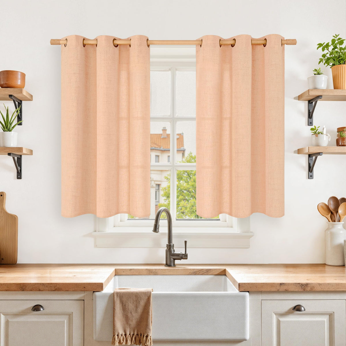 YoungsTex Linen Kitchen Window Curtains 40 Inch Length 2 Panels
