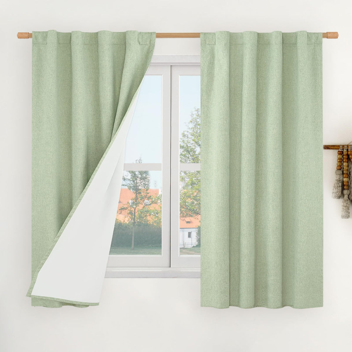 LAMIT Full Blackout Linen Kitchen Window Curtains 36 Inches Long, Ivory