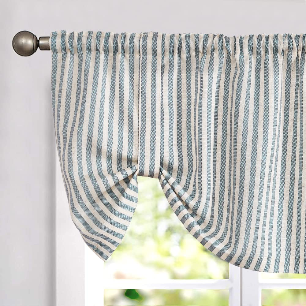 jinchan Linen Boxter Stripe Valances for Window 16 inch,Sage Green,1 Panel