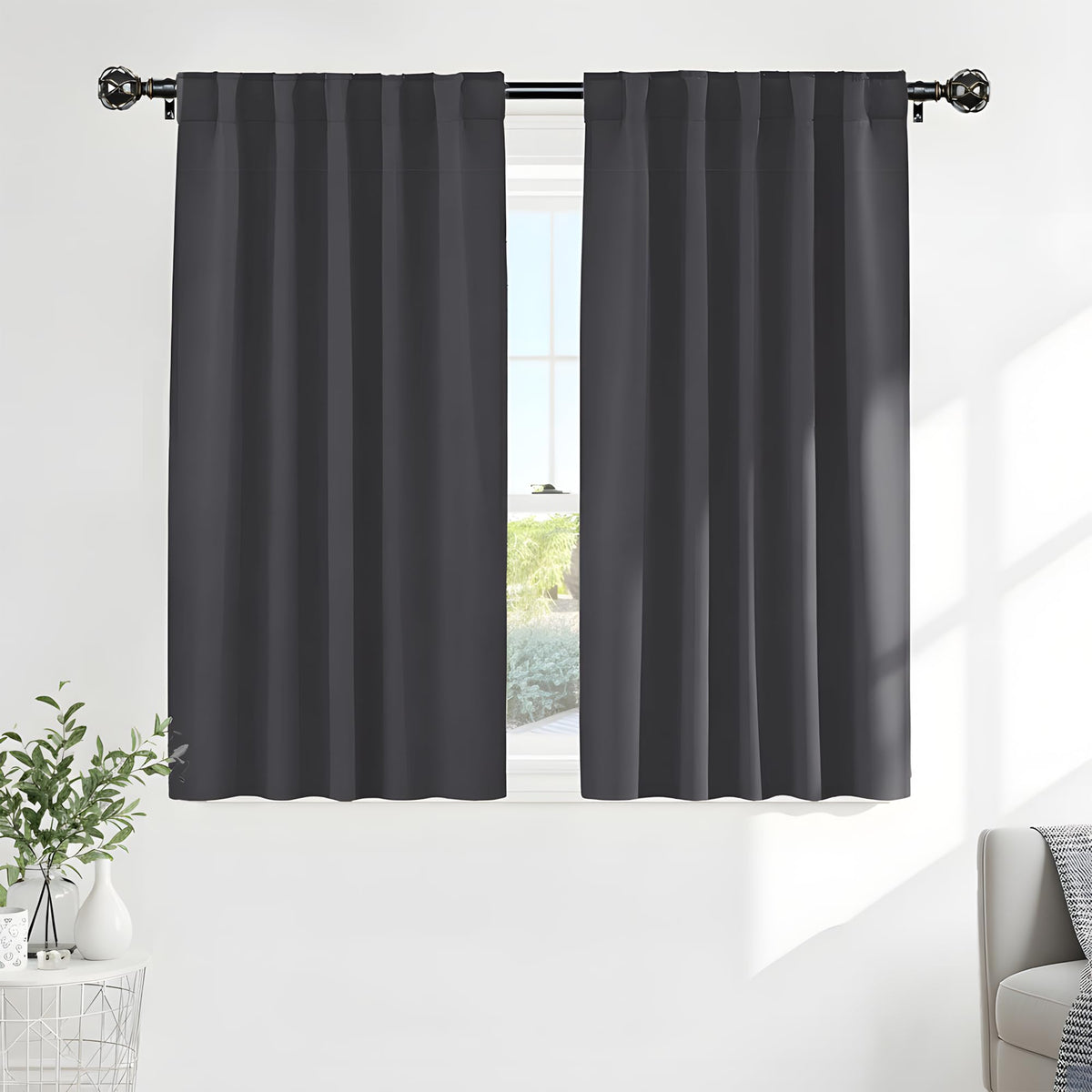 PONY DANCE Black Kitchen Blackout Curtains Over Sink, W 42 x L 45 inches