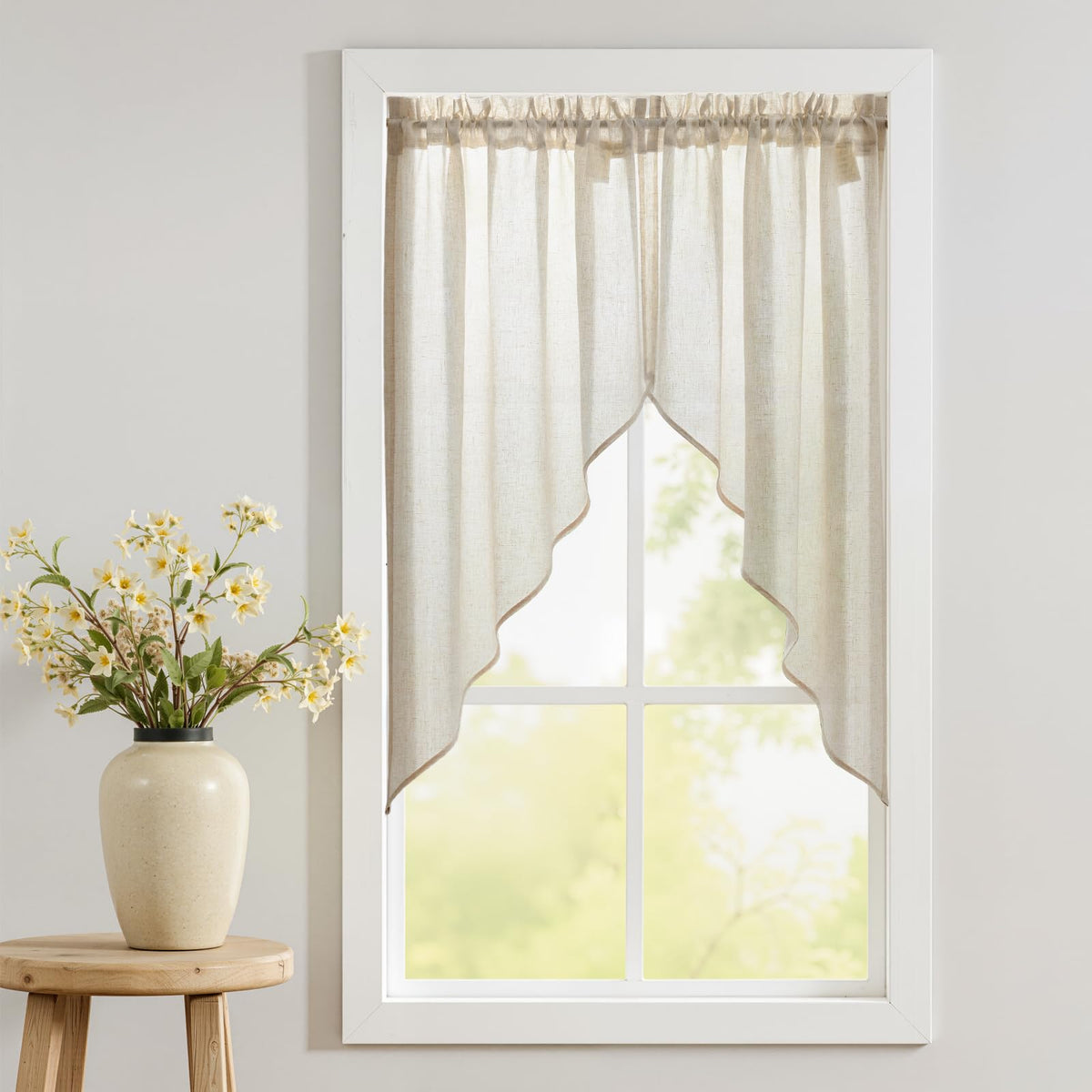 jinchan Swag Valance for Windows 36 Inch Length Farmhouse 2 Panels Beige