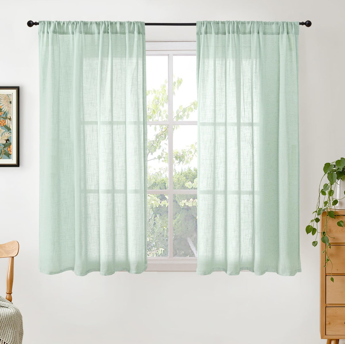 BGment Linen Kitchen Window Curtains Over Sink, 36 Inch Length Cafe Drapes