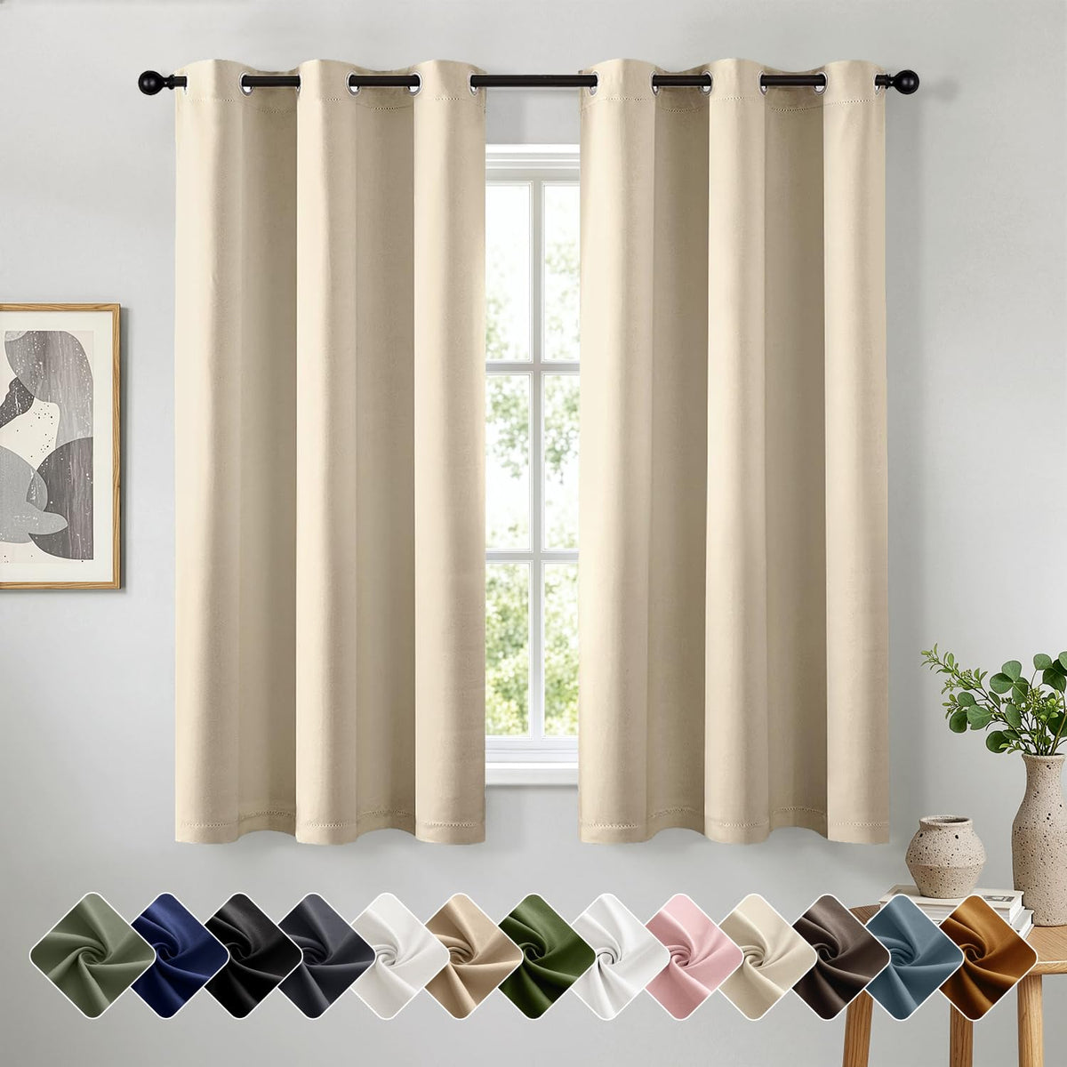 Short Navy Blue Blackout Kitchen Curtain W40 x L45 Inch 2 Panels