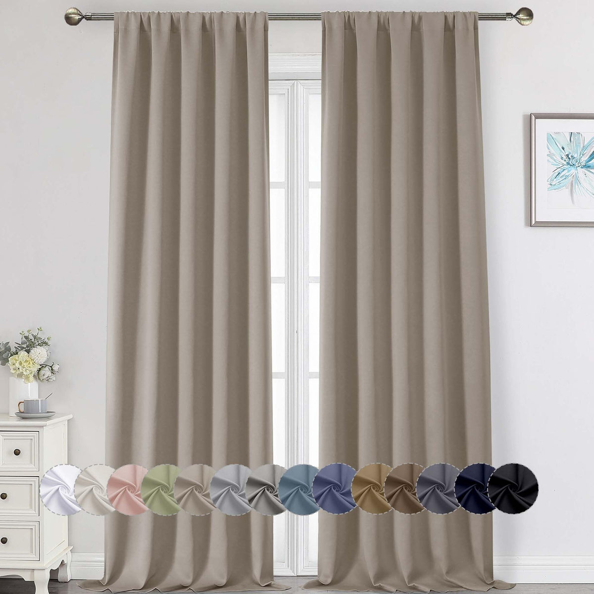 Black Cafe Blackout Curtains 36 Inch Length 2 Panels Set, Soft Solid Thermal Insulated Room Darkening Small Window Curtains for Kitchen Bathroom Basement, Black, Each, 40" Wx36 L