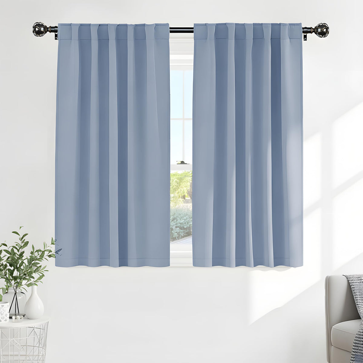 PONY DANCE Black Kitchen Blackout Curtains Over Sink, W 42 x L 45 inches
