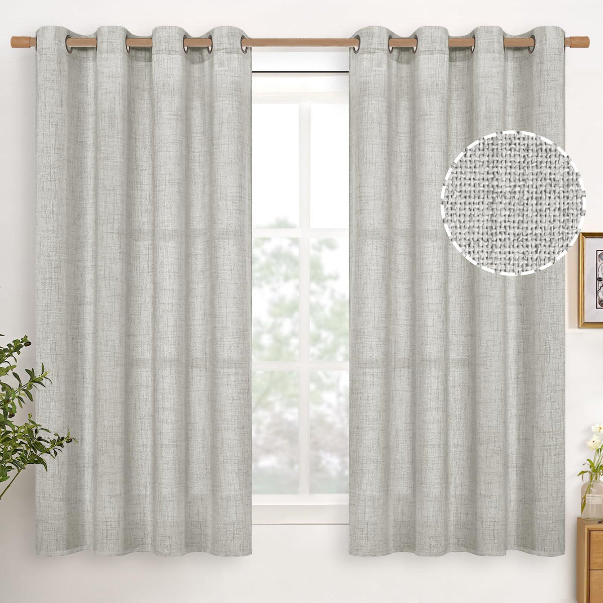 YoungsTex Linen Kitchen Window Curtains 40 Inch Length 2 Panels
