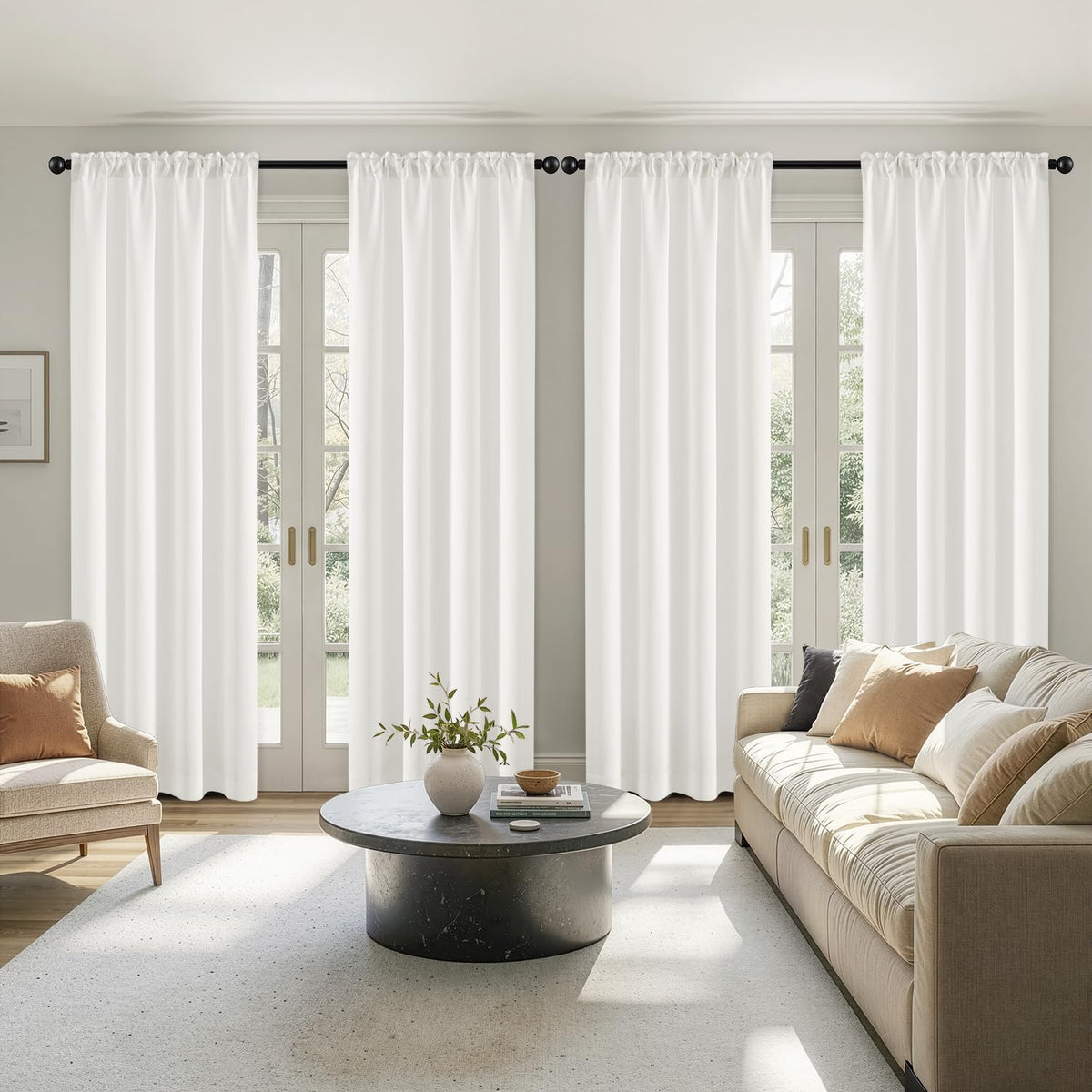 MIULEE Short 36 Inch Blackout Kitchen Window Curtain Black Set of 4 Panels