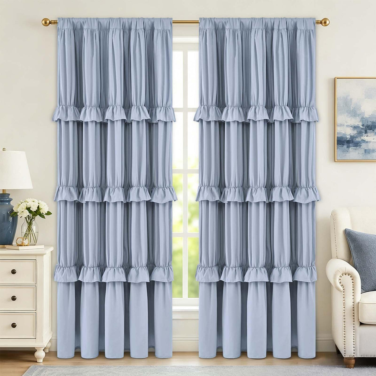 Yinhua Pink Kitchen Curtains 36 Inch Length Ruffle Blackout Cafe Curtains, Farmhouse Rustic Kitchen Window Curtain Rod Pocket Short Tier Curtain for Windows, 26" W x 36" L, 2 Panels