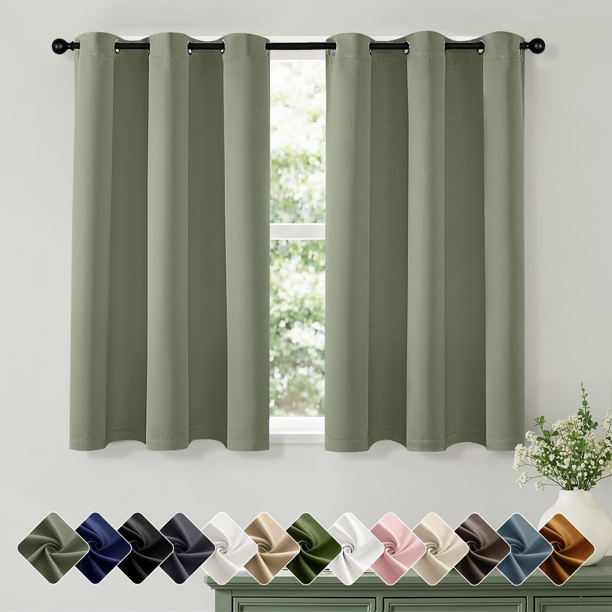 Short Navy Blue Blackout Kitchen Curtain W40 x L45 Inch 2 Panels