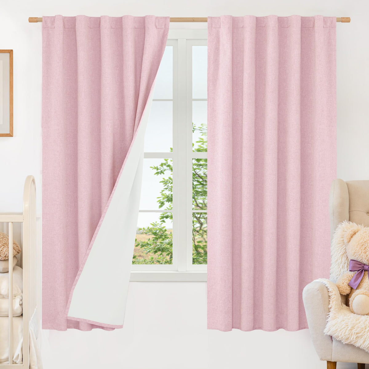 LAMIT Full Blackout Linen Kitchen Window Curtains 36 Inches Long, Ivory