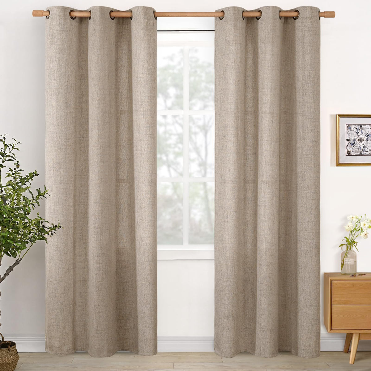 YoungsTex Linen Kitchen Window Curtains 40 Inch Length 2 Panels