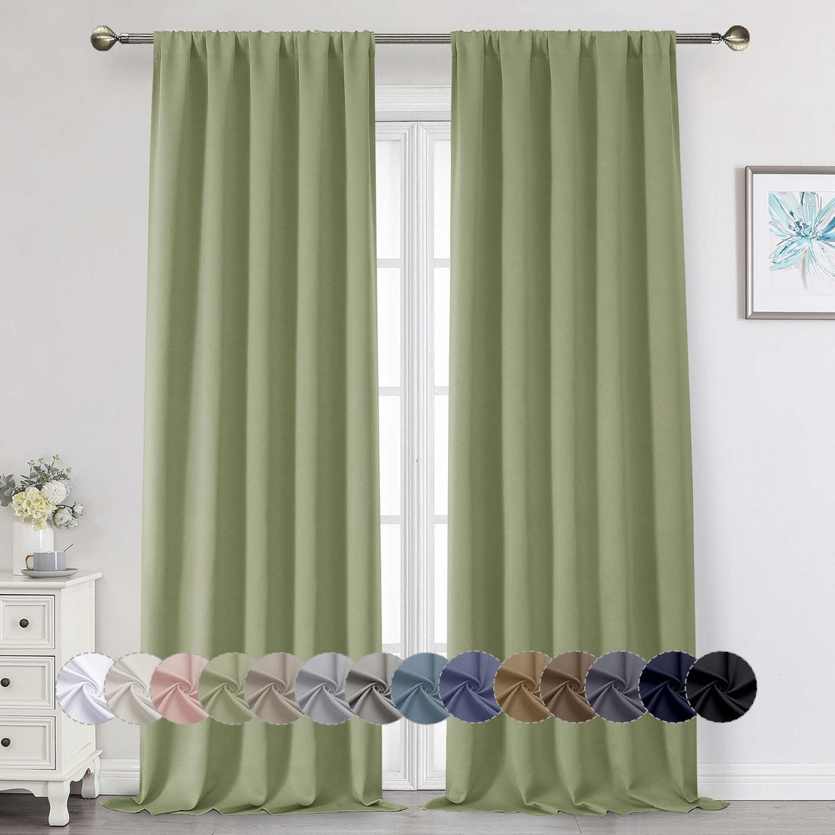 Black Cafe Blackout Curtains 36 Inch Length 2 Panels Set, Soft Solid Thermal Insulated Room Darkening Small Window Curtains for Kitchen Bathroom Basement, Black, Each, 40" Wx36 L