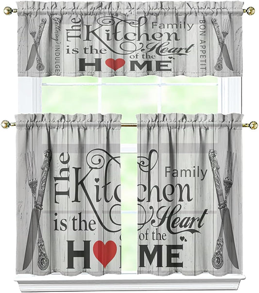Kitchen Rules Curtains Valances and Tiers Set for Windows,Love Home Vintage Bathroom Window Curtain Valance 3 Piece Sets,Kitchen Decor for Living Room,54"x 36"