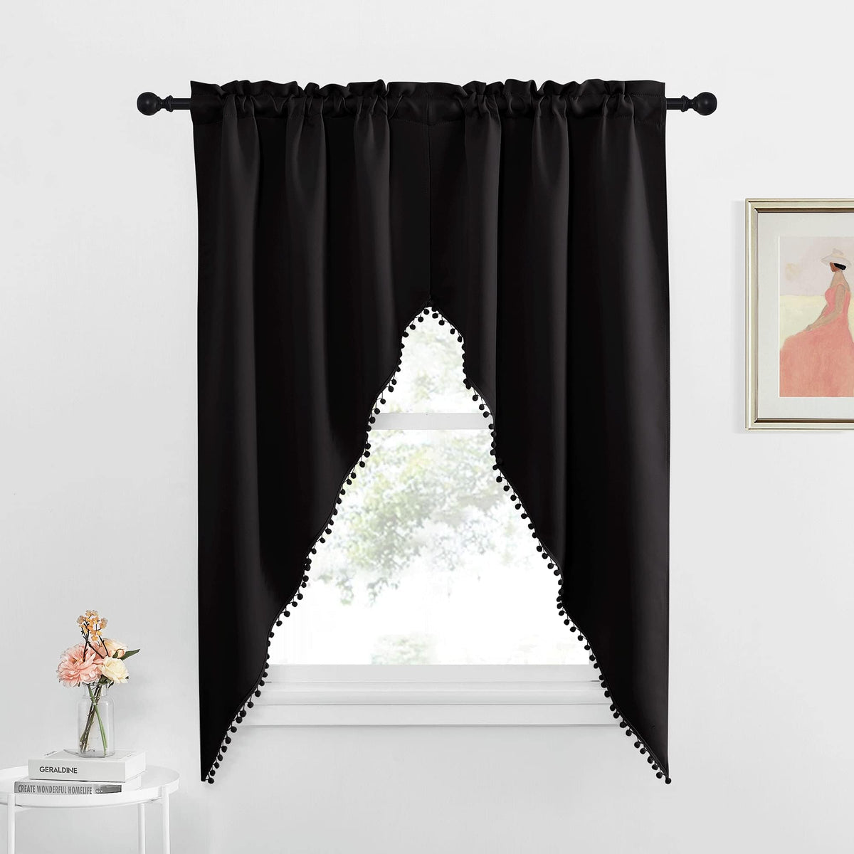 NICETOWN Burgundy Swag Curtains for Kitchen Over Sink 36 x 63 inches Long