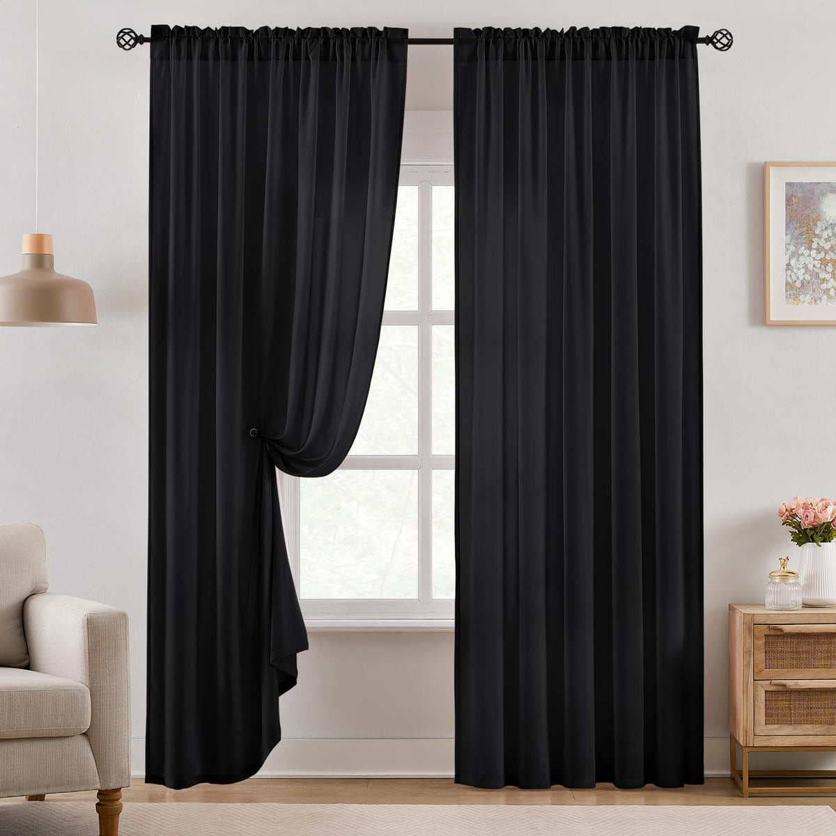 HOMEIDEAS Non-See-Through White Sheer Kitchen Curtains, 30 X 36 Inches Long