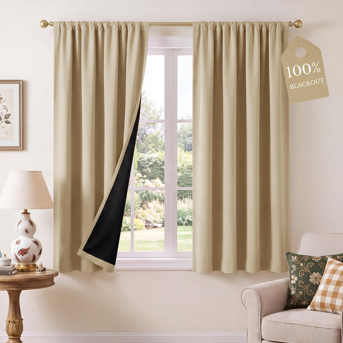 NICETOWN 100% Black Out Kitchen Curtains 36 Inch Length, W52xL36, 2 Panels