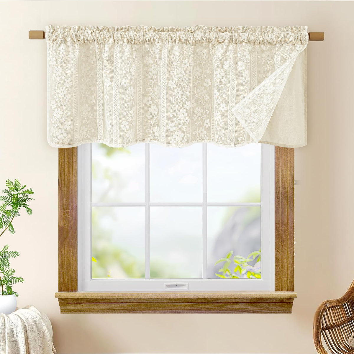 ASPMIZ Linen Kitchen Curtains 36 Inch Length, Double Layered Window Curtain 2 Panel Sets Rod Pocket Short Curtains for Kitchen, Farmhouse Window Treatment Tiers for Bathroom, Cafe, Beige