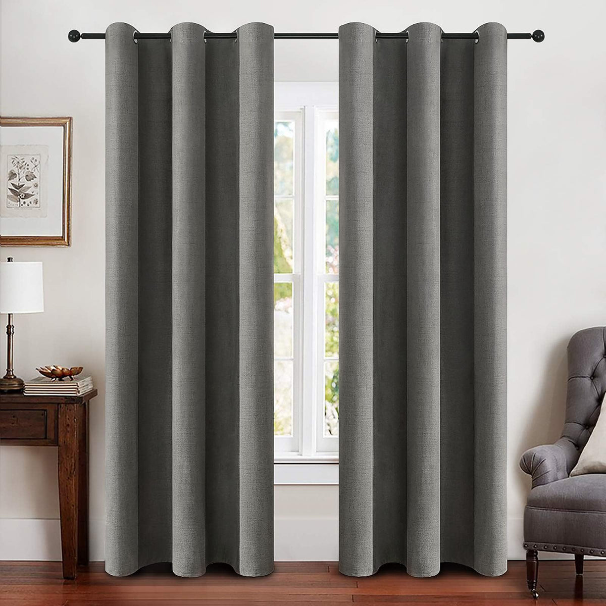 MIULEE 100% Blackout Linen Curtains for Bedroom 52x54 Inches Natural Beige
