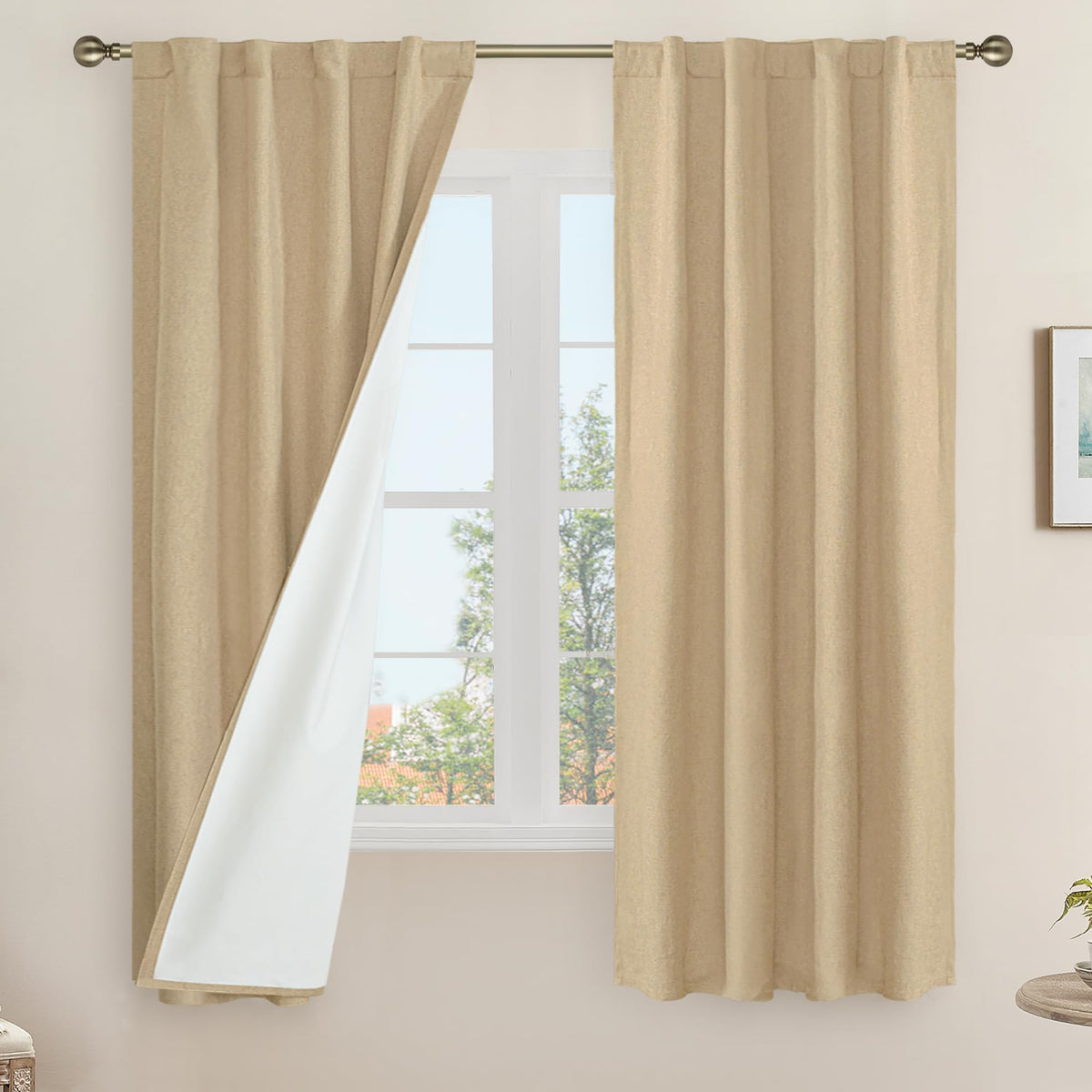 LAMIT Full Blackout Linen Kitchen Window Curtains 36 Inches Long, Ivory