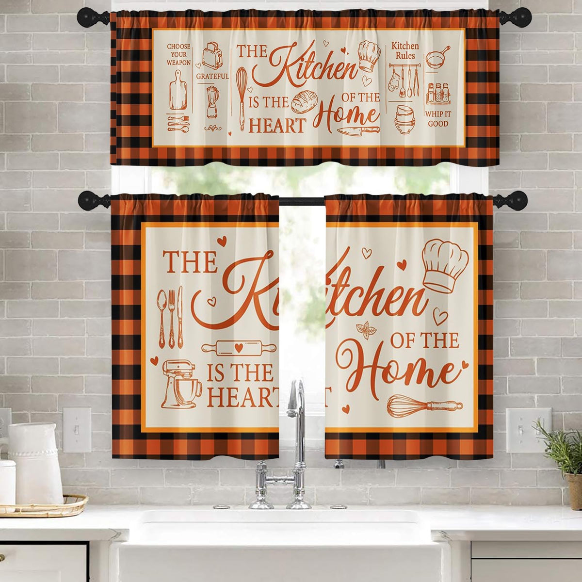 Kitchen Curtains Sets for Windows, 52x36 Inch, Farmhouse 3 Pack,