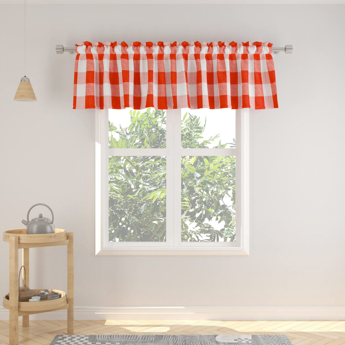 Buffalo Check Kitchen Tier Curtain 24 inches Long Plaid Gingham Rod Pocket Classic Cafe Curtains Country Farmhouse Kitchen Half Window Curtains 2 Panels Beige & White
