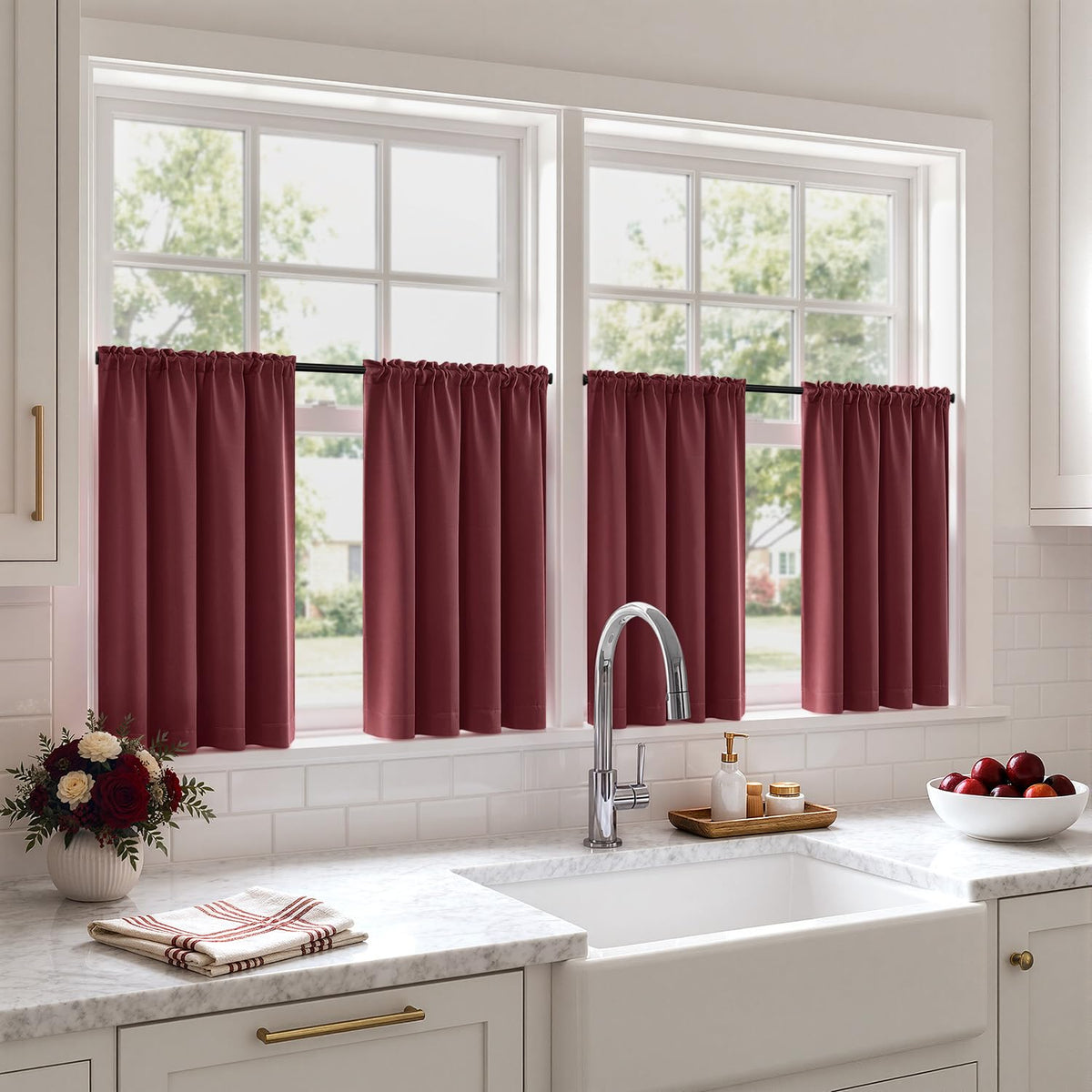 MIULEE Short 36 Inch Blackout Kitchen Window Curtain Black Set of 4 Panels