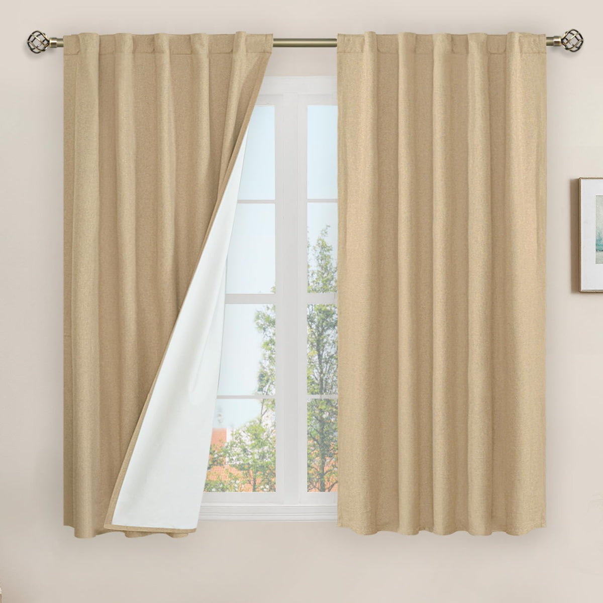 LAMIT Full Blackout Linen Kitchen Window Curtains 36 Inches Long, Ivory