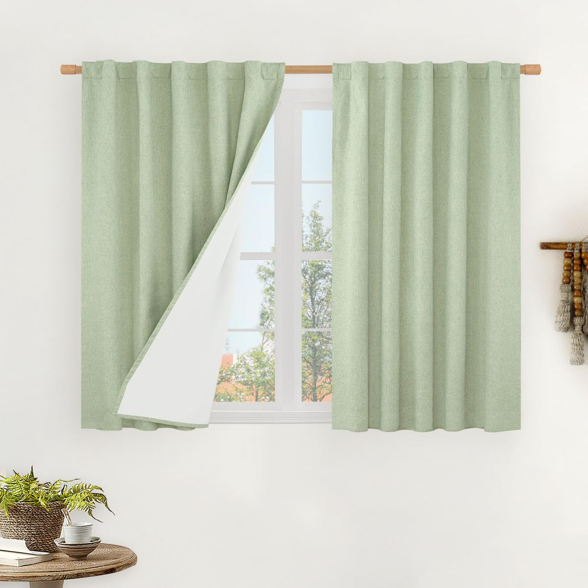 LAMIT Full Blackout Linen Kitchen Window Curtains 36 Inches Long, Ivory