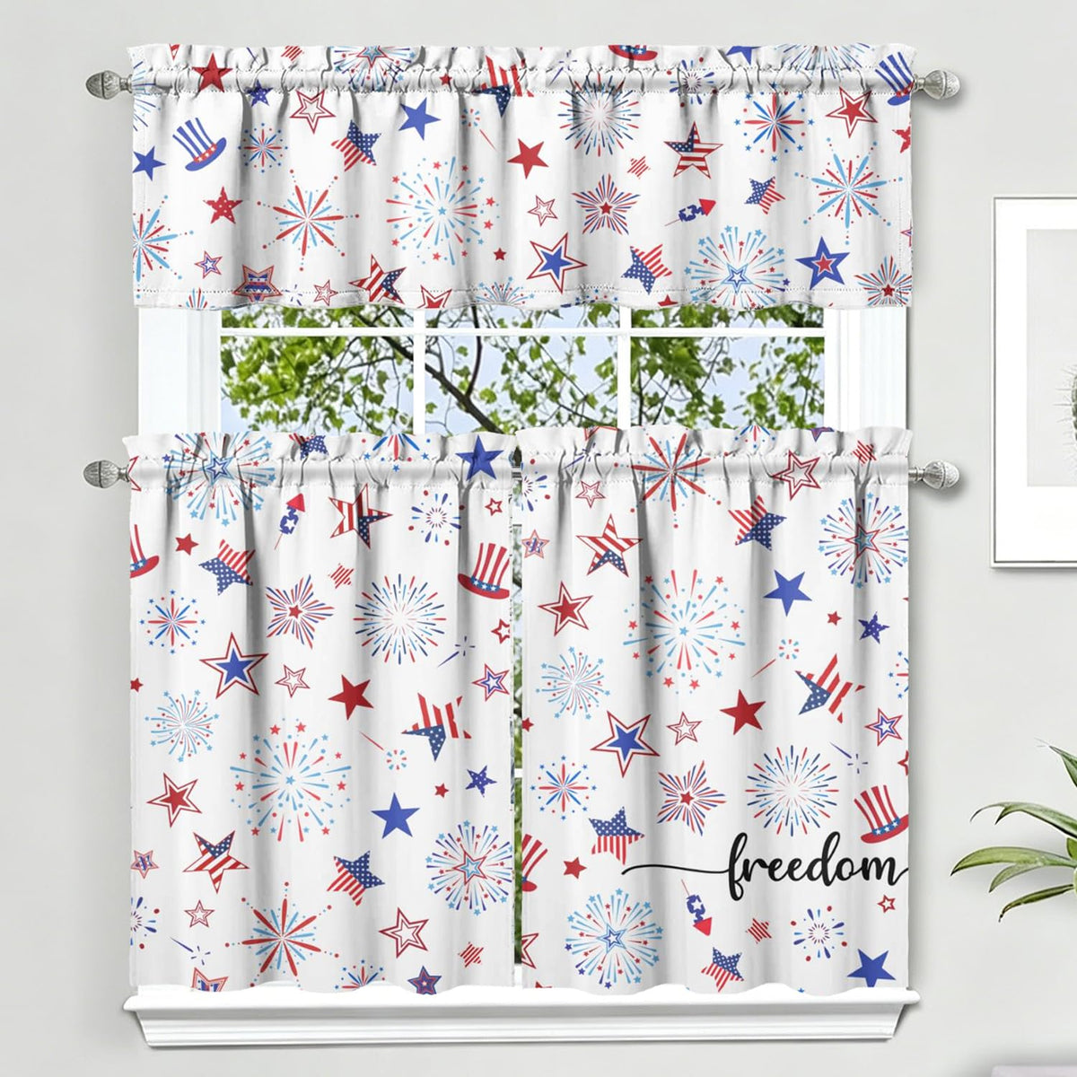 Sage Kitchen Curtain Valance 3 Piece Set, Sage Leaf Floral Kitchen Decor for Home Interior, Farmhouse Style Sink Window Curtains 36 Inch