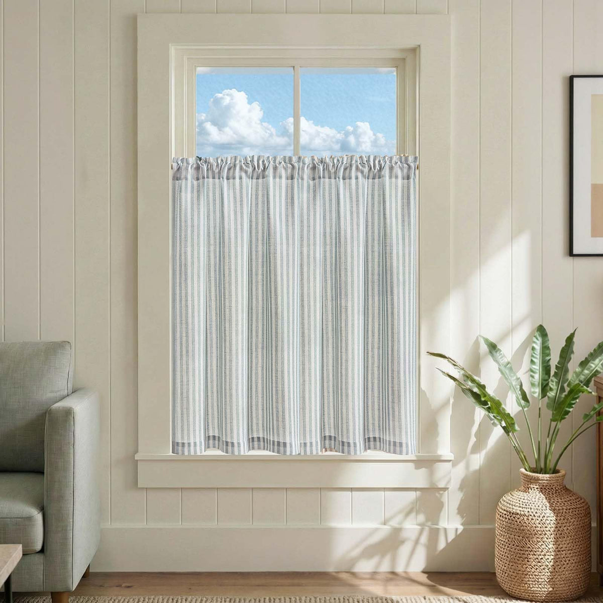 jinchan Striped Linen Kitchen Tier Curtains, 20 Inch, Tan, 2 Panels