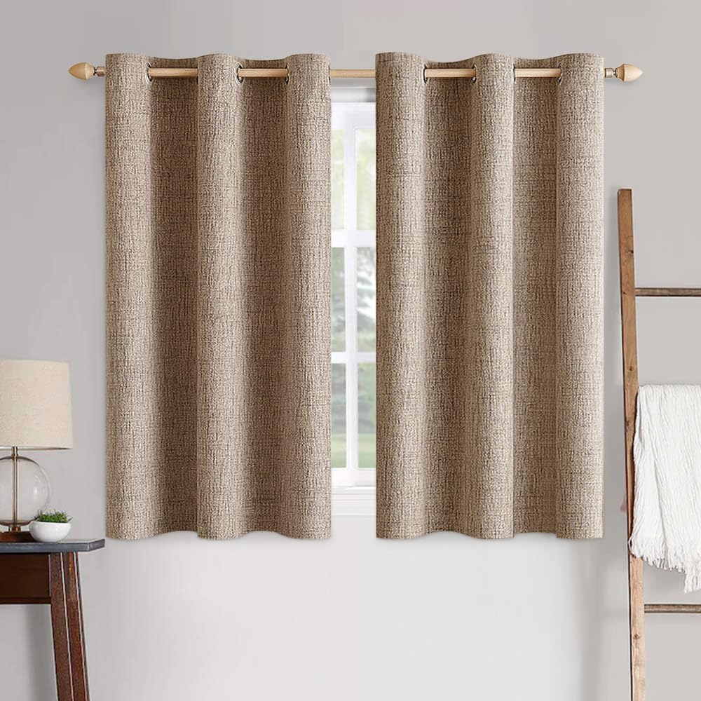 MIULEE 100% Blackout Linen Curtains for Bedroom 52x54 Inches Natural Beige