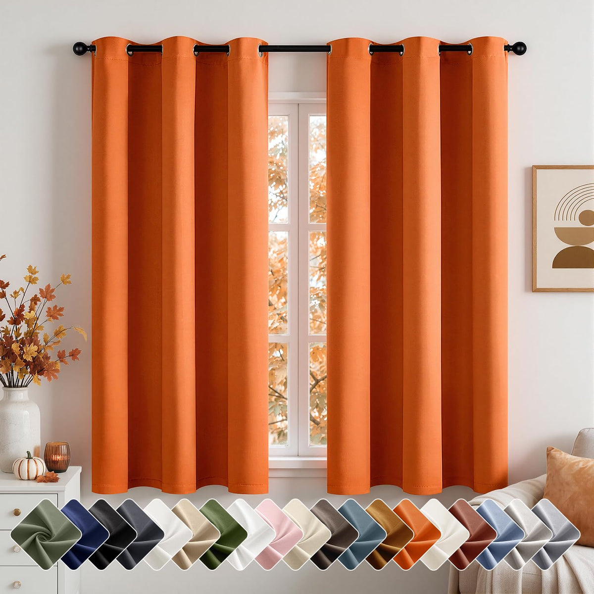 Short Navy Blue Blackout Kitchen Curtain W40 x L45 Inch 2 Panels