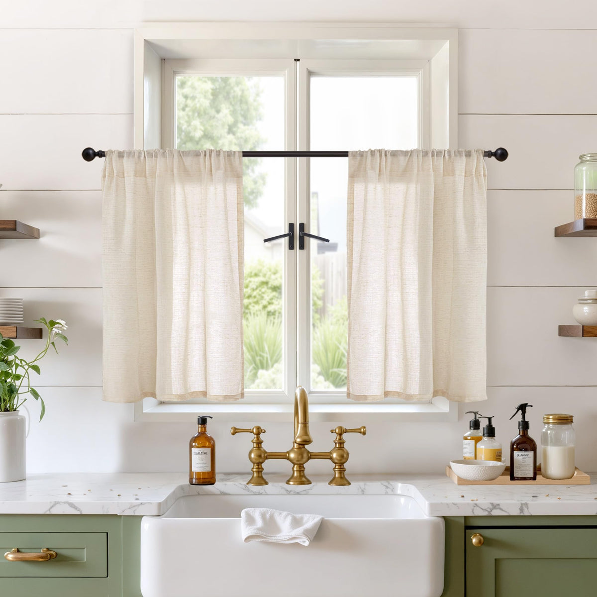 BGment Linen Kitchen Window Curtains Over Sink, 36 Inch Length Cafe Drapes