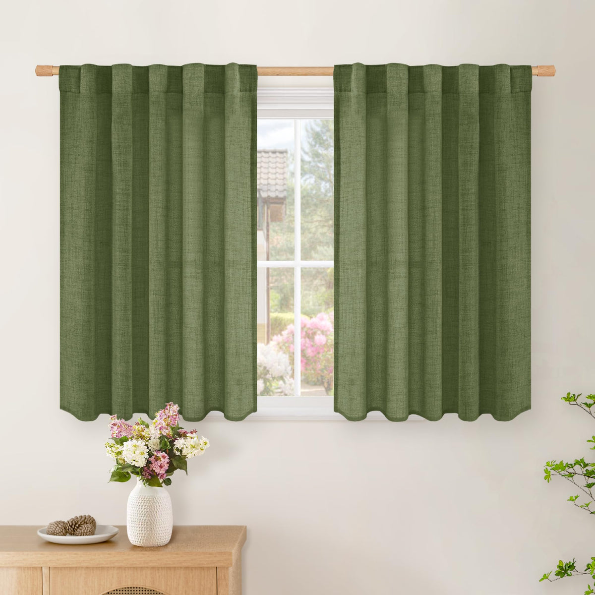 BGment White Linen Kitchen Curtains 40 Inch Length for Short Window