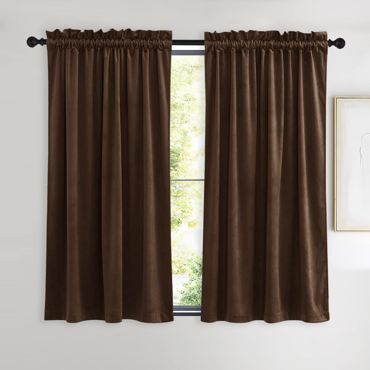 NICETOWN Black Out Velvet Curtains 63 inches Long for Kitchen