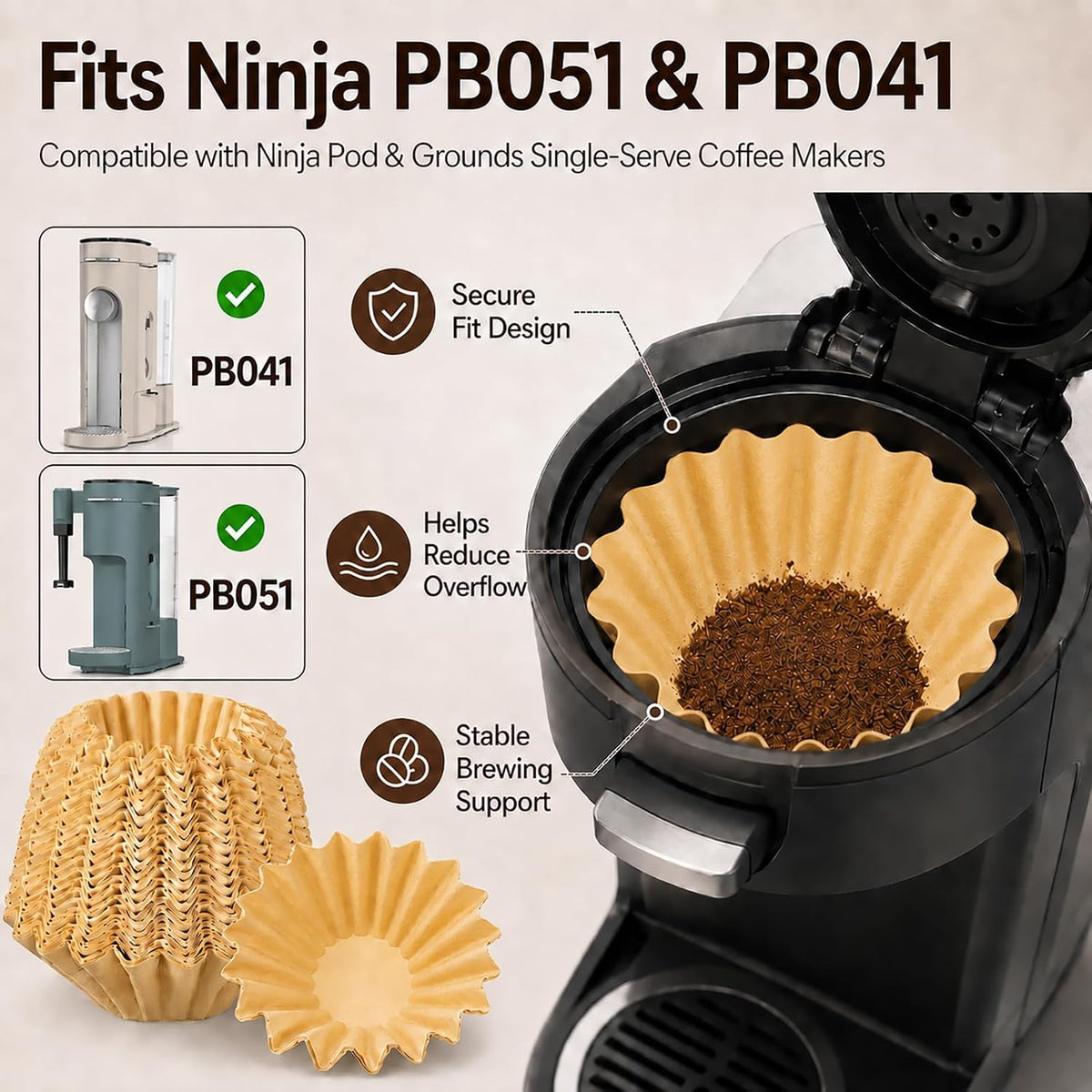 Disposable Paper Coffee Filters for Ninja Single Serve Coffee Maker 210Pcs