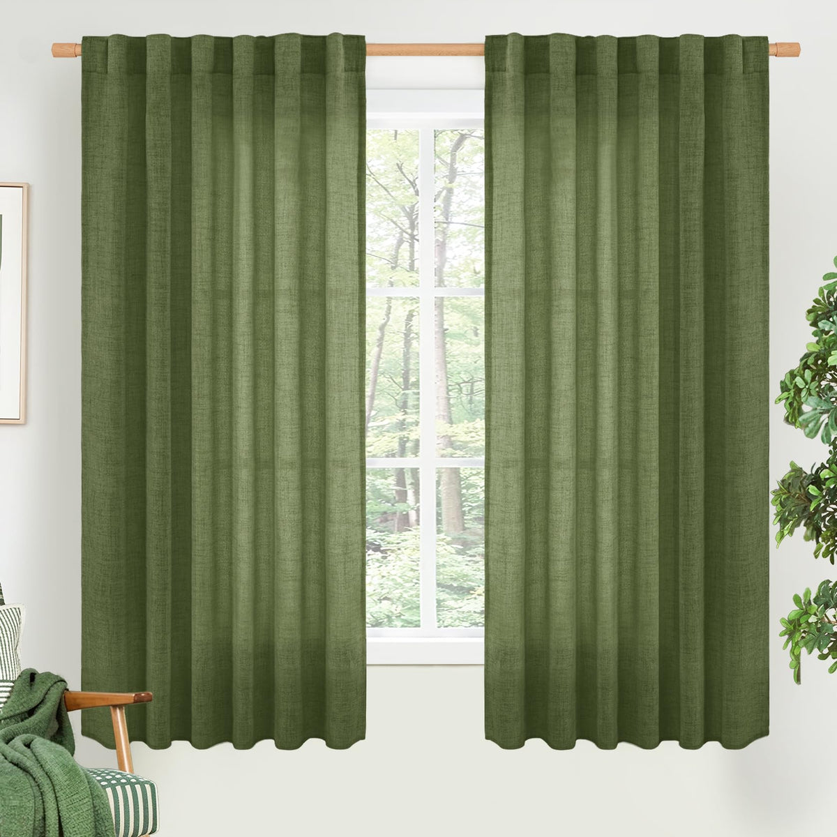 BGment White Linen Kitchen Curtains 40 Inch Length for Short Window