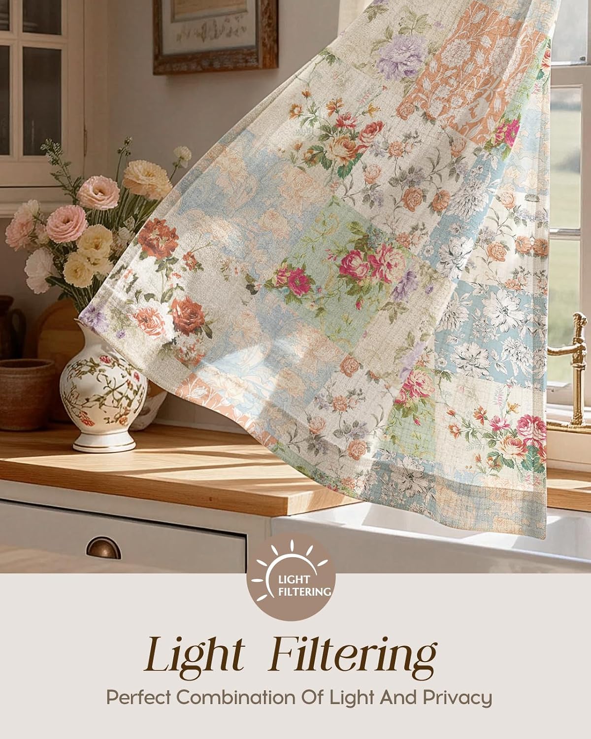 Miss Adola Boho Kitchen Tier Curtains, 36 Inch Length, Vintage Patchwork