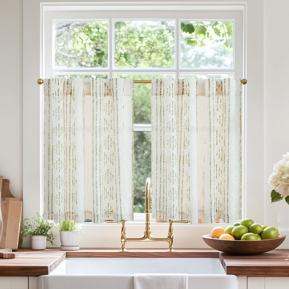 jinchan Linen Striped Tier Curtains for Kitchen Windows Farmhouse