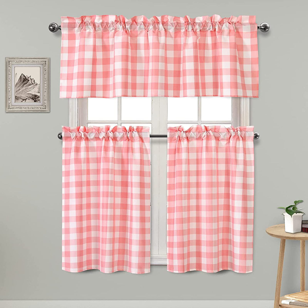 Hiasan 3 Piece Semi Sheer Curtains, Black and White