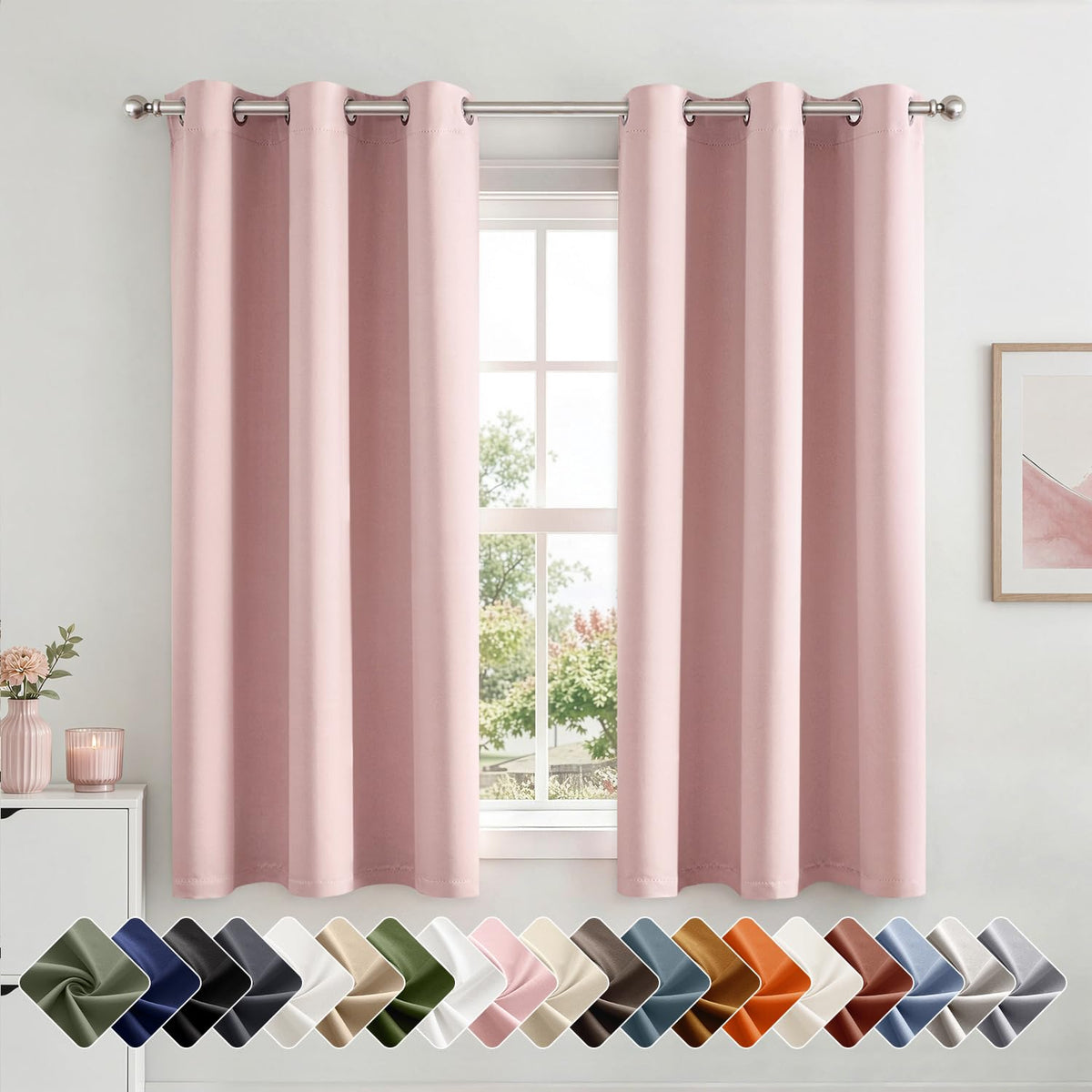 Short Navy Blue Blackout Kitchen Curtain W40 x L45 Inch 2 Panels