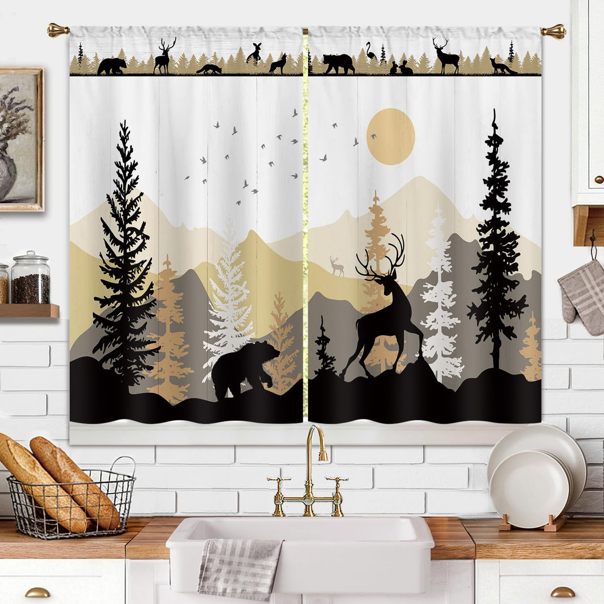 Farmhouse Sunflower Kitchen Curtain Rustic Small Short Cafe Window Curtains Country Wooden Barn Inspirational Bathroom Window Drapes Treatment Tier Curtains 2 Panels (27.5x39 Inch)