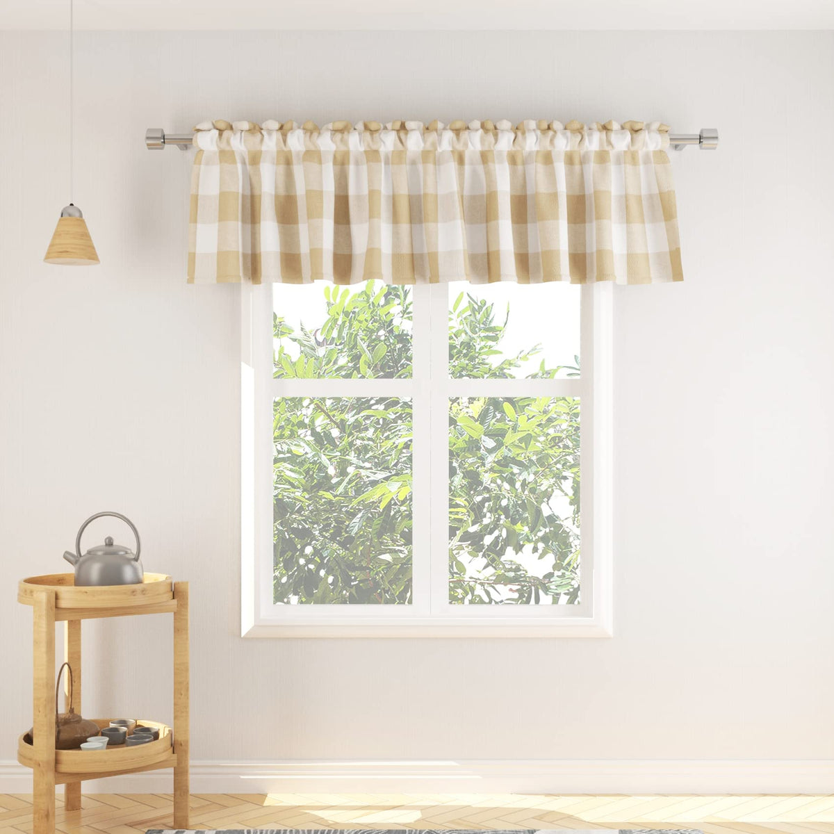 Buffalo Check Kitchen Tier Curtain 24 inches Long Plaid Gingham Rod Pocket Classic Cafe Curtains Country Farmhouse Kitchen Half Window Curtains 2 Panels Beige & White