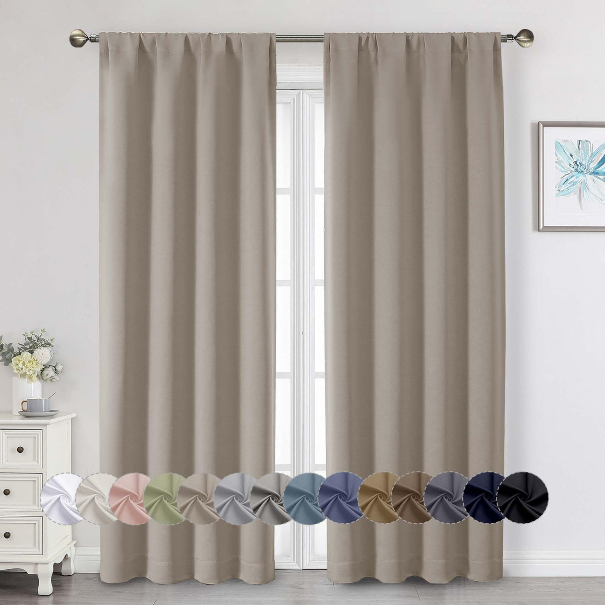 Black Cafe Blackout Curtains 36 Inch Length 2 Panels Set, Soft Solid Thermal Insulated Room Darkening Small Window Curtains for Kitchen Bathroom Basement, Black, Each, 40" Wx36 L