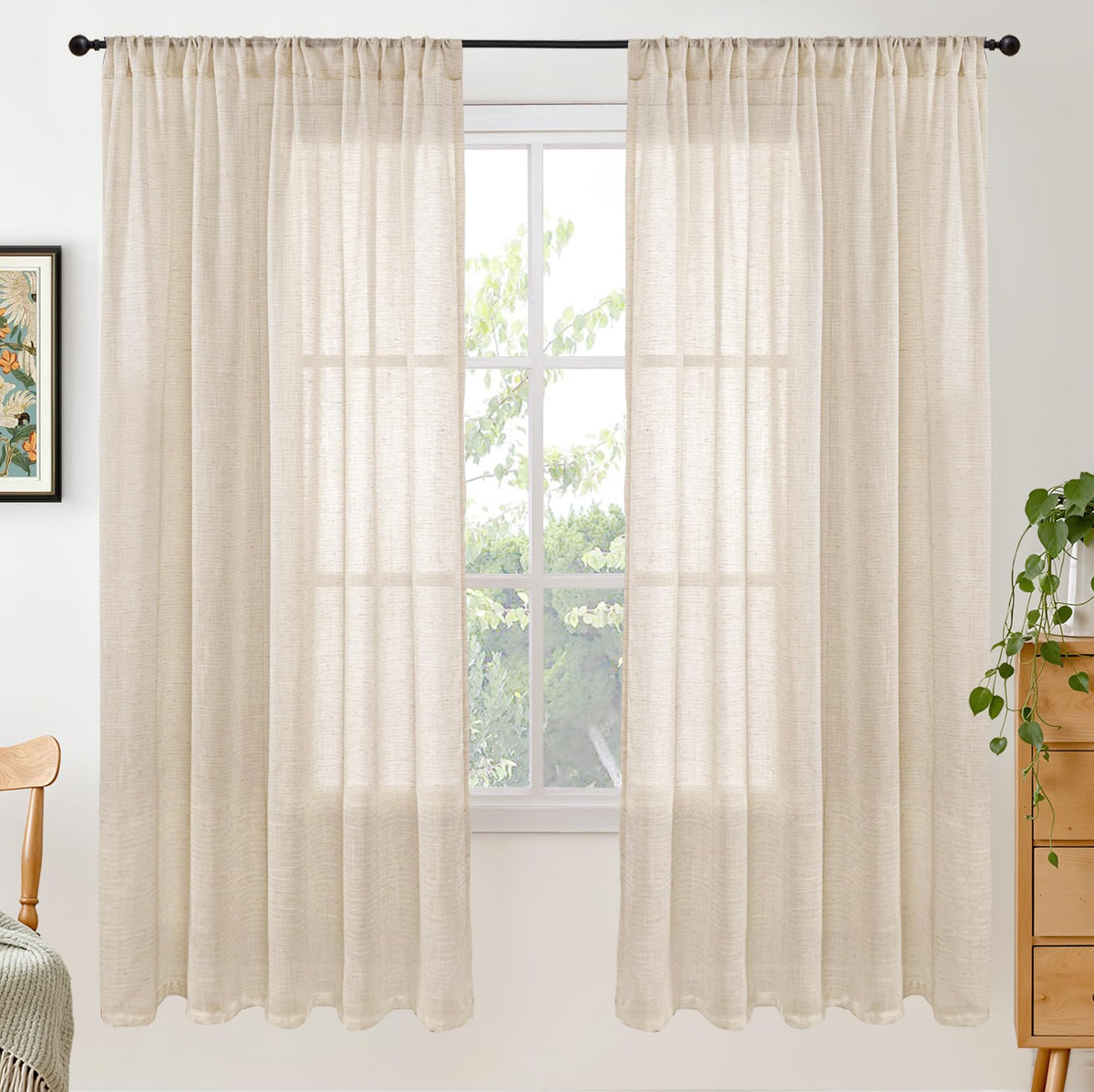 BGment Linen Kitchen Window Curtains Over Sink, 36 Inch Length Cafe Drapes