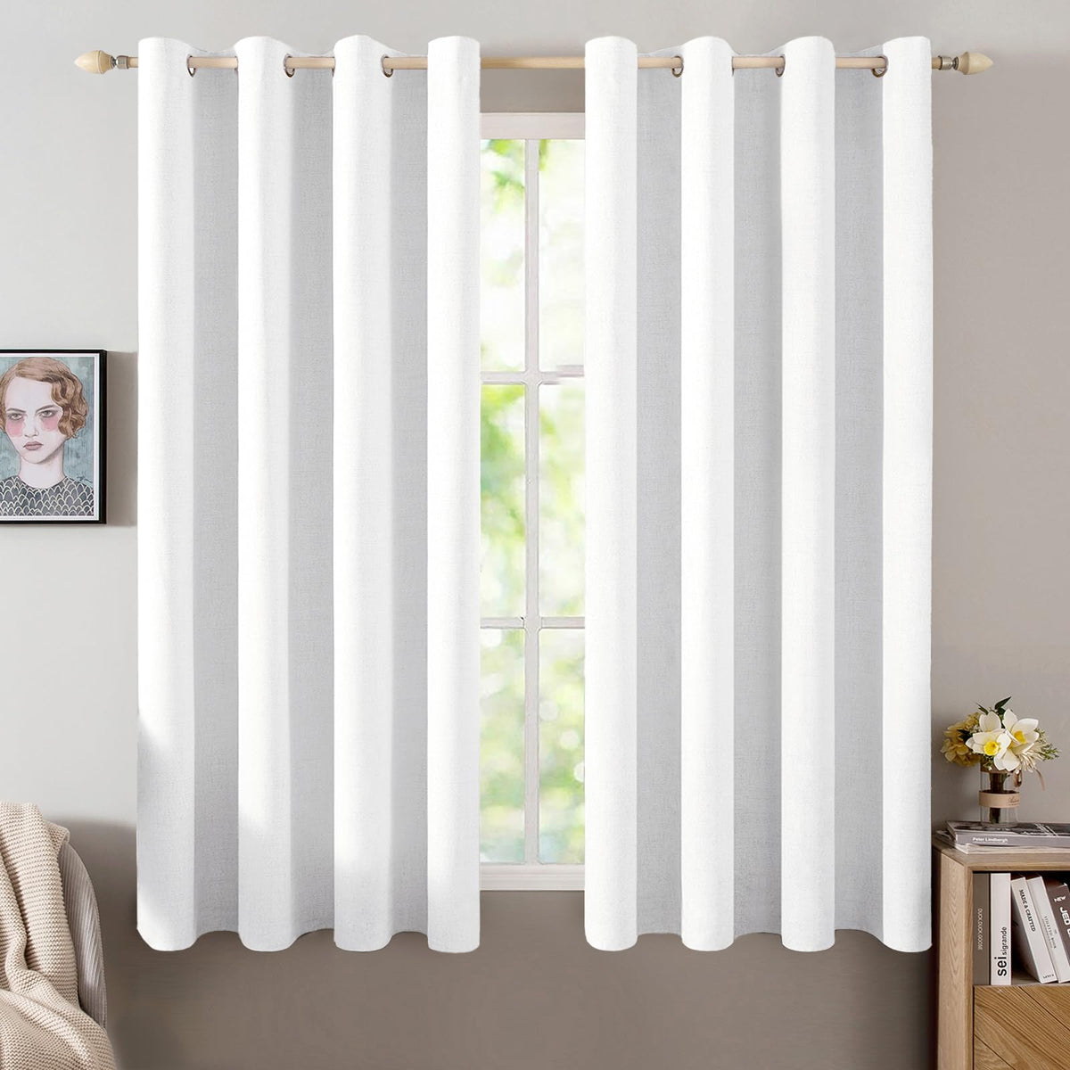 MIULEE 100% Blackout Linen Curtains for Bedroom 52x54 Inches Natural Beige