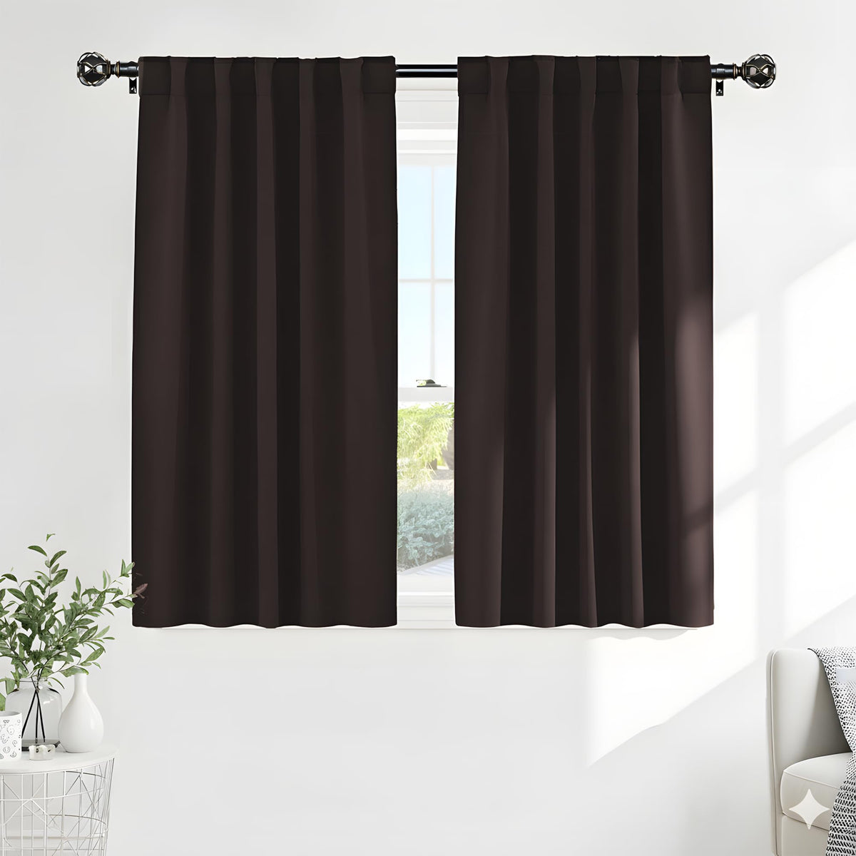 PONY DANCE Black Kitchen Blackout Curtains Over Sink, W 42 x L 45 inches